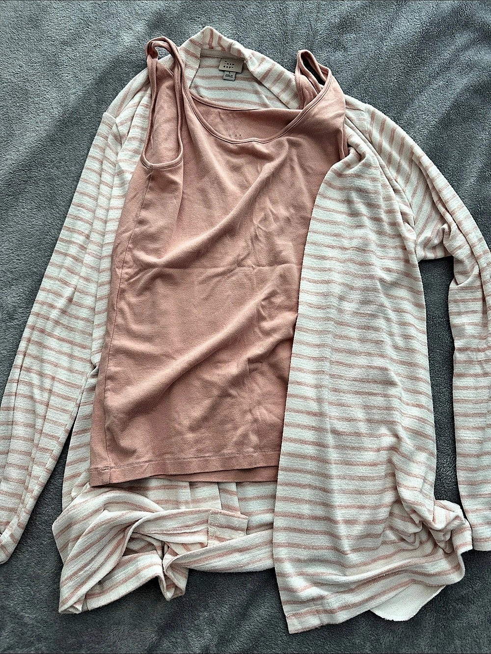 a new day Striped Cardigan & Tank Set in Pink & White Size Large